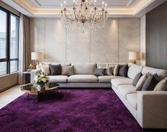 Tapis violet en peluche, décoration d'intérieur glamour moderne