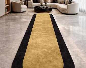 Tapis de couloir doré et noir, tapis de sol en marbre moderne