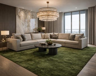 Carpette en peluche vert olive, tapis de salon minimaliste moderne
