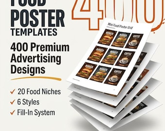 400+ Food Advertising Poster Prompts & Fill-In Templates | Restaurant Cafe Marketing Kit | PDF