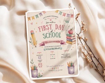 Editable First Day of School Invitation, Back to School Party Evite, Template (Digital Download)