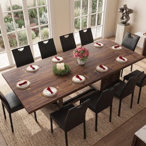 Extendable Farmhouse Dining Table, 59-86 Inch Rectangle Wood Table with Removable Leaves, Modern Large Dining Table for 6-10