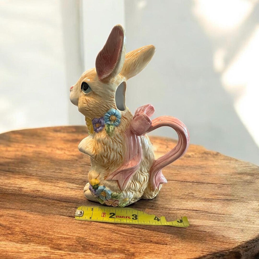 Ceramic Bunny Rabbit Teapot Floral Painted Lid Easter Novelty Animal ...