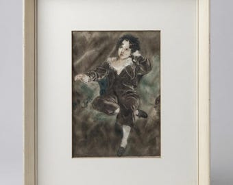 Antique Victorian Framed Satin Portrait | Two Figures in Cavalier Costume | After Gainsborough Style | 10x12 Frame | Bud Rickert