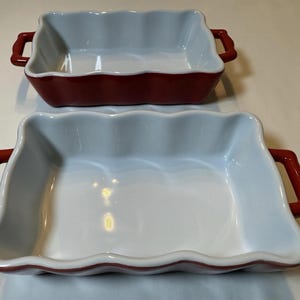 Boston Warehouse Ceramic Baking Dish Set Red White Rectangular Oven Safe 2pc