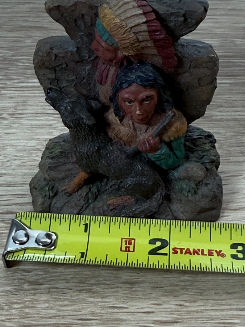 Follow We R Native Painted Resin Figurine, Native American Wolf Scene, Small Rock Base ...