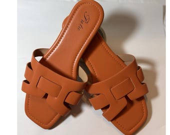 Sandali infradito da donna Deta con tomaia sintetica, cinturini arancioni, modello slip-on, taglia 11