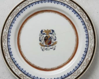 Vintage Heraldic Coat of Arms Decorative Plate 10" Blue Gold Eagle Crest Porcelain