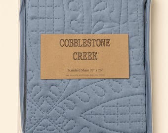 Dusty Blue Quilted Standard Sham, Scalloped Wavy Edge Ties, 20x26 Envelope Cover