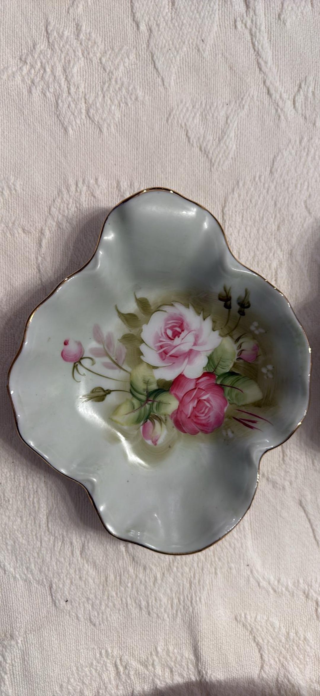 Lefton Roses Lefton Handpainted Pink Roses Porcelain Candy Dish Set (3) Gold Trim - Etsy