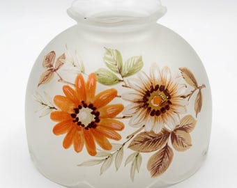 Globo de lámpara vintage de vidrio esmerilado con flores de margarita pintadas a mano / Globo de luz de techo floral naranja / Borde festoneado / 5" de ancho
