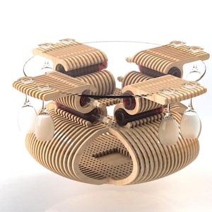 Parametric CNC Coffee Table with Wine Rack & Glass Holder | Laser Cut Furniture Digital Files