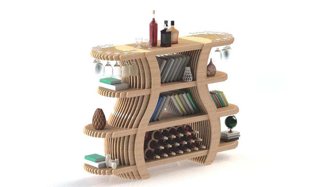 Parametric Bookshelf With Wine Rack – CNC Furniture Plans – DXF STEP ...