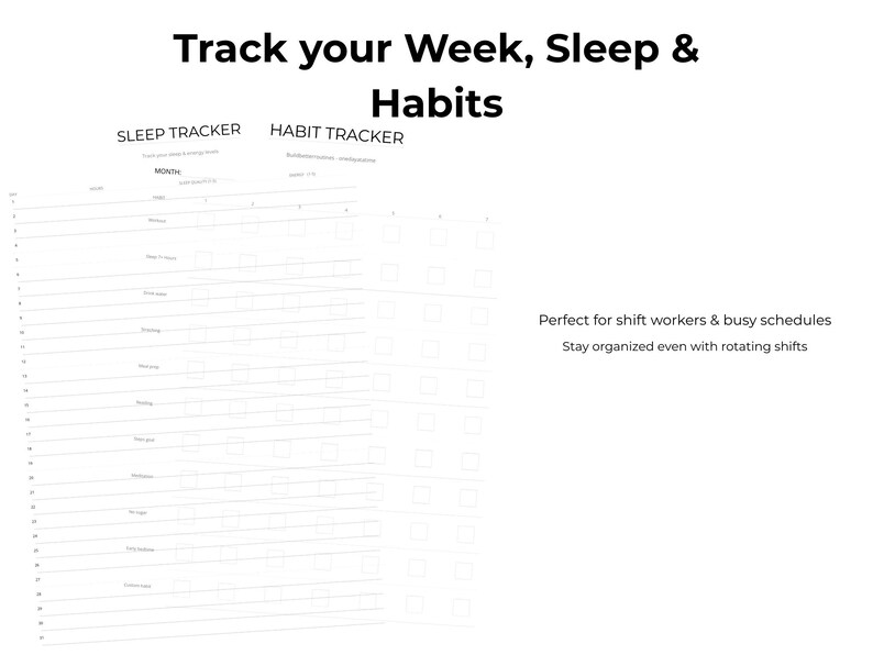 Shift Work Planner | Printable Weekly & Monthly Planner | Sleep Tracker ...