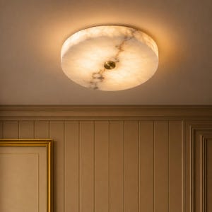 Natural Alabaster Flush Mount Ceiling Light | Round Stone Fixture, Modern Decor