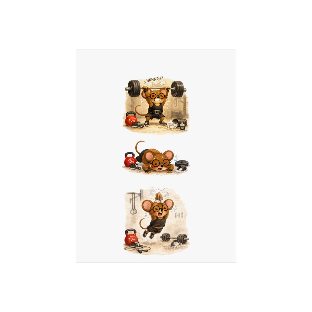 Cute Mouse Crossfit Wall Art Vertical | Funny Workout Poster | Gym ...