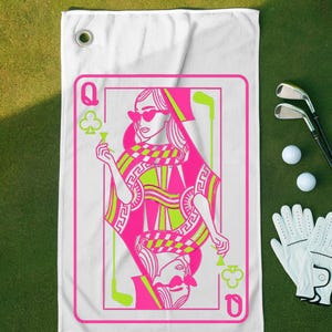 Serviette de golf pour femme | Cadeau de golf « Queen Of Clubs » pour femme | Accessoires de golf | Produits dérivés du golf | Cadeaux de golf pour elle | Cadeaux pour les équipes de golf