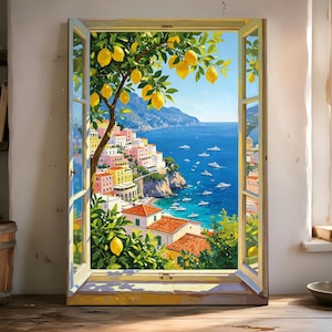 Open Widow Sorrento Paint by Number Kits, Lemon Tree Seaside Town Canvas Wall Art, Vibrant Italian Seaside Travel Gift,Easy Landscape Paint