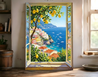 Open Widow Sorrento Paint by Number Kits, Lemon Tree Seaside Town Canvas Wall Art, Vibrant Italian Seaside Travel Gift,Easy Landscape Paint