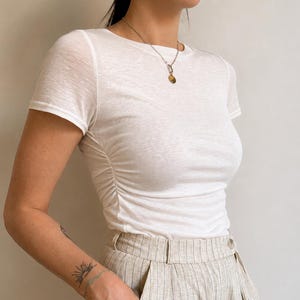 100% Tencel White Ruched Tee image 1