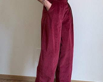 pantaloni larghi in velluto a coste color cremisi oxamite con cerniera