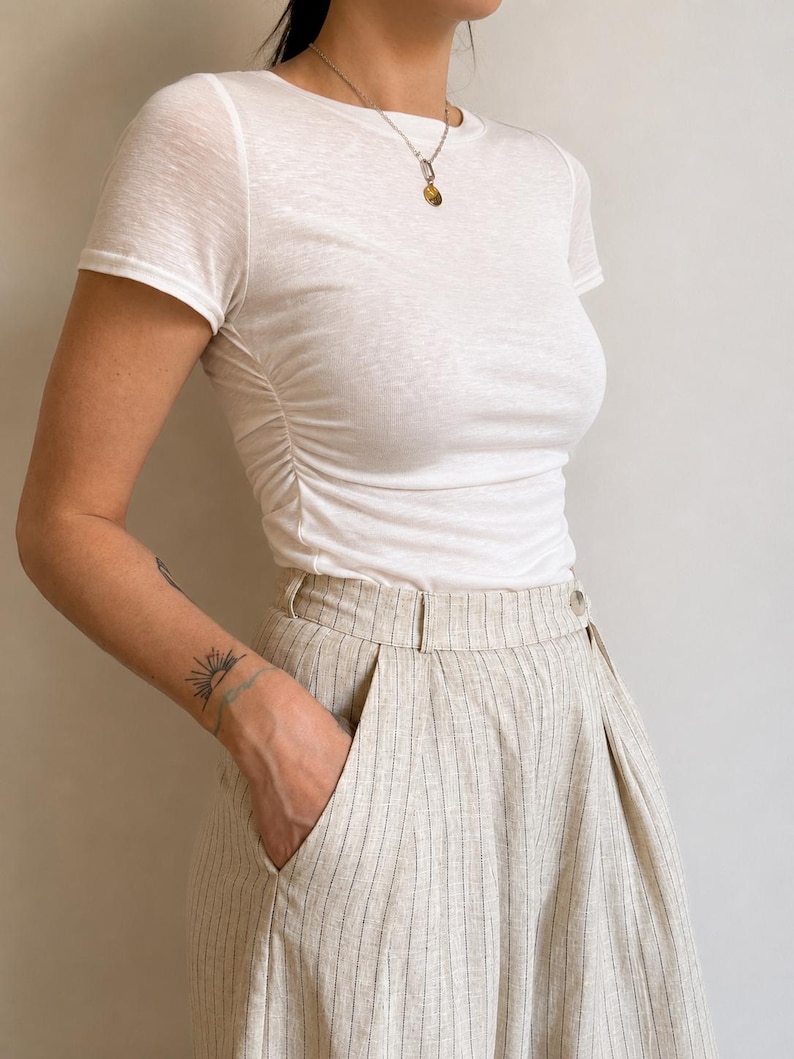 100% Tencel White Ruched Tee image 1