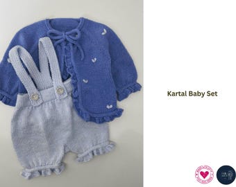 Kartal Baby Ruffled Cardigan and Short Romper Knitting Pattern Set | Baby Outfit PDF | Seamless Knit Baby Set- Baby Shower and Birthday set