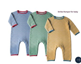 Little Stribe Baby Setc Patrón de tejido para blusa y pantalón a rayas / Conjunto de bebé sin costuras tejido de arriba hacia abajo / Tallas de 3 meses a 2 años / Instrucciones detalladas paso a paso