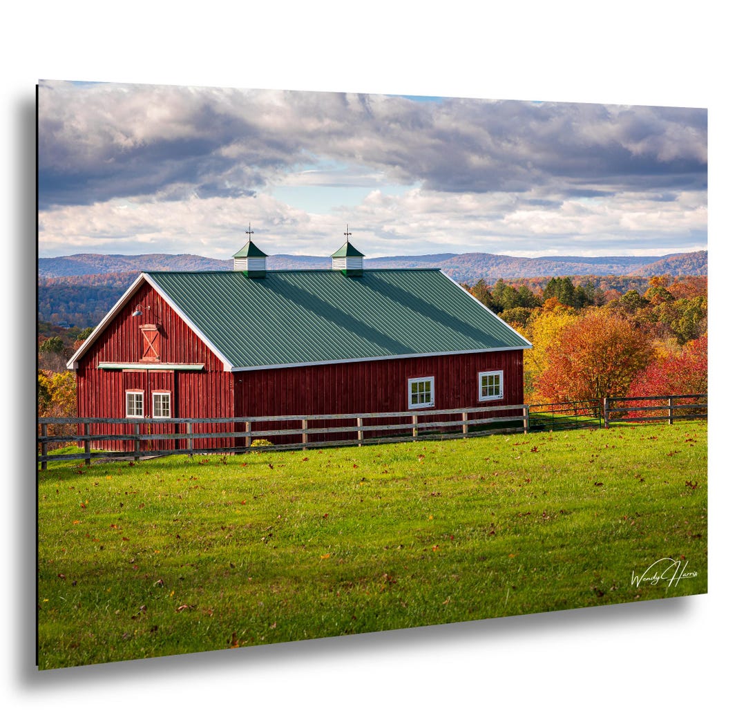 Connecticut Red Barn Autumn Landscape With Fall Foliage and Golden ...