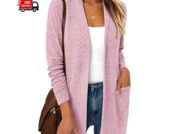Lightweight Open Front Cardigan Sweater Women Casual Spring Loose Fit With Pockets