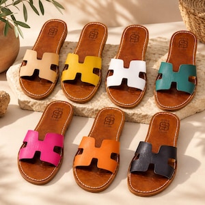Sandalias marroquíes con forma de H, sandalias sin cordones de cuero hechas a mano, sandalias coloridas para mujer.