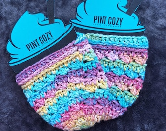 Crochet Ice Cream Pint Cosy: Bunte wiederverwendbare Baumwollhülle