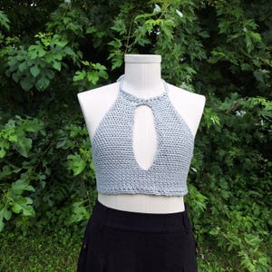 Grey Crochet Halter Crop Top – Handmade Boho Summer Top