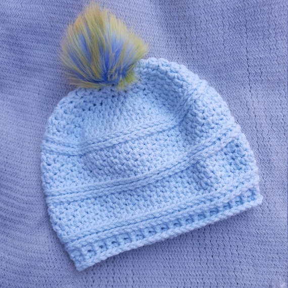 Crochet blue pom pom winter beanie hat handmade Handmade Crochet Blue Star Pom Pom Beanie Winter Hat Hat  main image 2