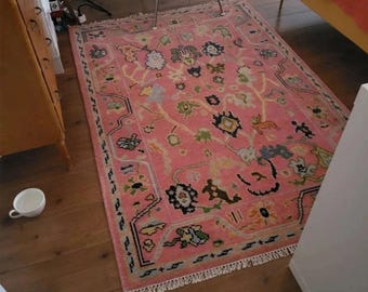 Tapete estilo Oushak feito à mão – Tapete de lã afegã para sala de estar