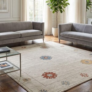 Oushak Rug, tapis de salon naturel à poils ras