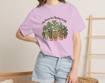 Camiseta "Mis plantas me apoyan" / Ilustración de plantas de interior, camiseta con plantas en maceta