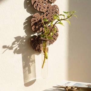 Handmade Monstera Leaf Propagation Station | Walnut Wood Wall Hanging