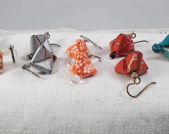 Handmade modular origami paper bead earrings with niobium ear wires