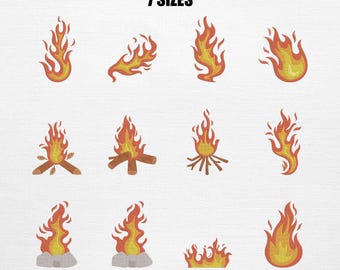 Flame Embroidery Set , Campfire Bundle Embroidery Design (Instant Download)