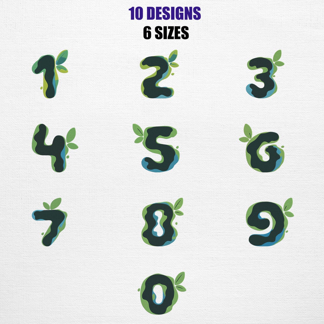 Floral Numbers Bundle Embroidery Design | Eco Numbers Set Pattern ...