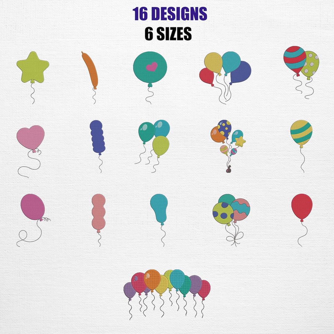 Colorful Balloons Embroidery Designs - 16 Patterns (digital Embroidery ...