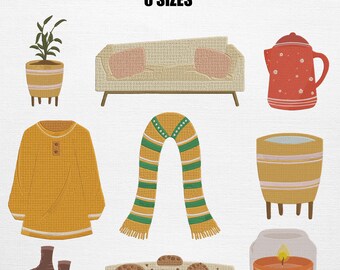 Winter Embroidery Design Bundle, Weather Objects, 9 Patterns (Digital Download)