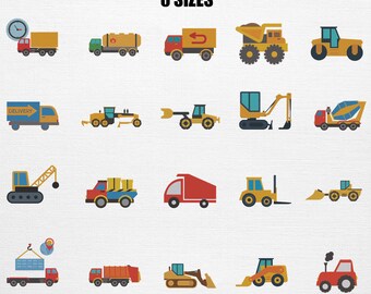 Set borduurvoertuigen set, patroon zware auto's (20 ontwerpen, 6 maten)