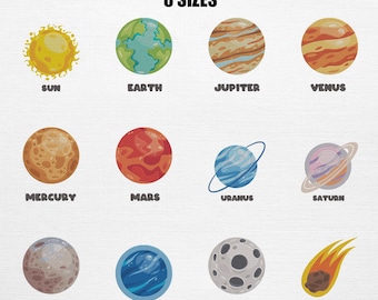 Solar System Embroidery Bundle - Colorful Planets Pattern (12 Designs 6 Sizes)