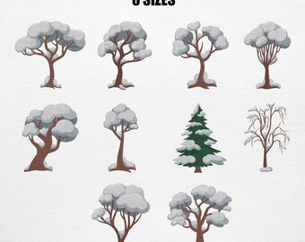 Snowy Trees Embroidery Designs - Winter Machine Embroidery Files (6 Sizes)