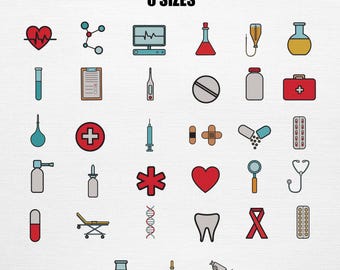Medical Embroidery Design Bundle: 33 Health Care Icons  (Multiple Sizes) (Digital Download)