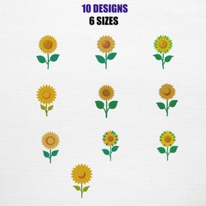 Sunflower Embroidery Designs – Bouquet, Leaves, 10 Designs, 6 Sizes (Digital Download)