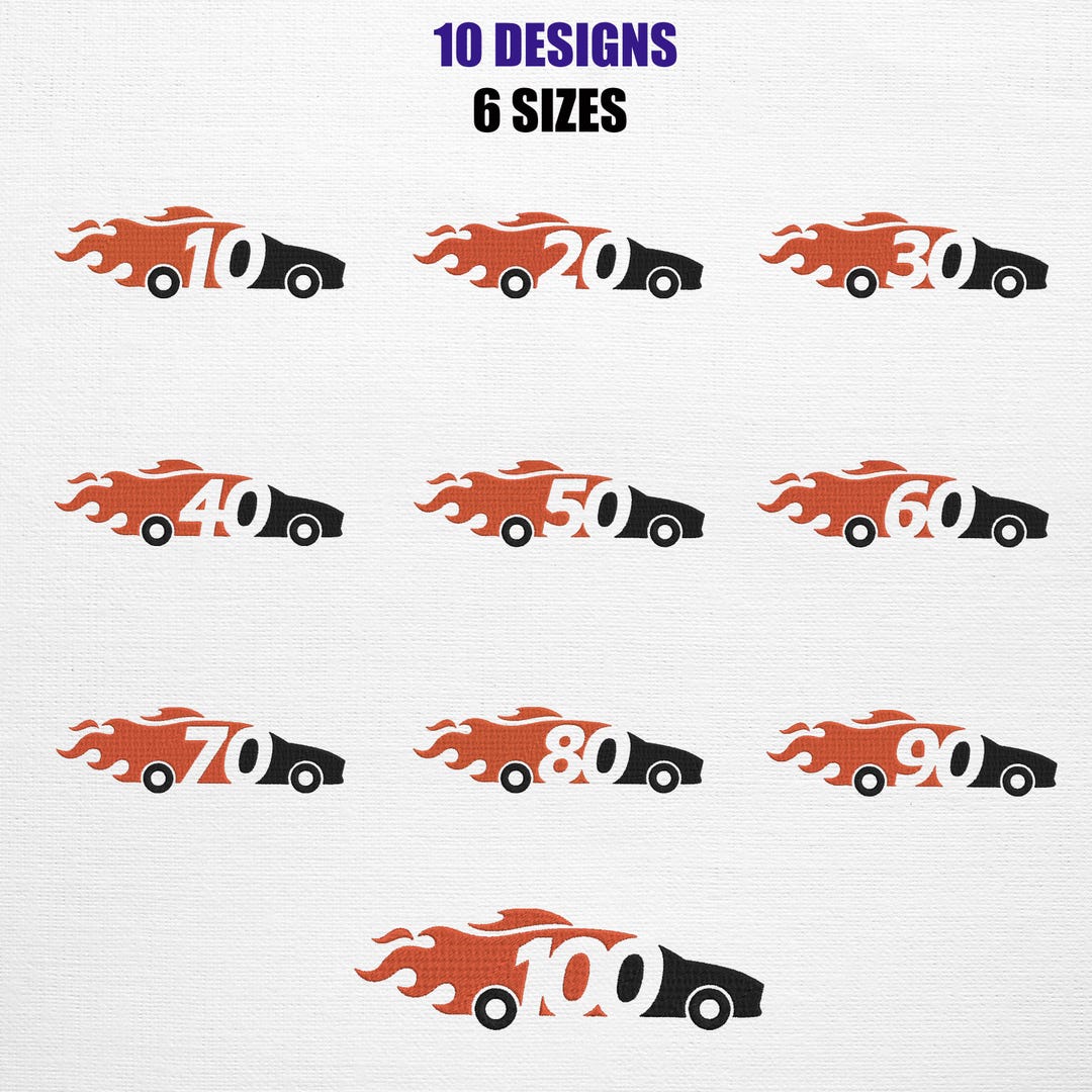 Speed Car Number Bundle Embroidery - 10 Car Patterns (multiple Sizes ...