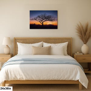 Fotografía impresa de silueta de árbol al atardecer, arte mural de paisaje de la hora dorada, decoración de naturaleza. imagen 6